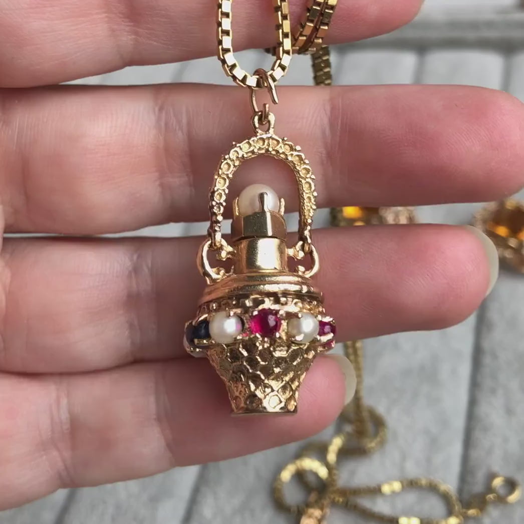 Vintage Gold Gemstone Bottle Charm, from Doyle & Doyle antique and vintage jewelry boutique