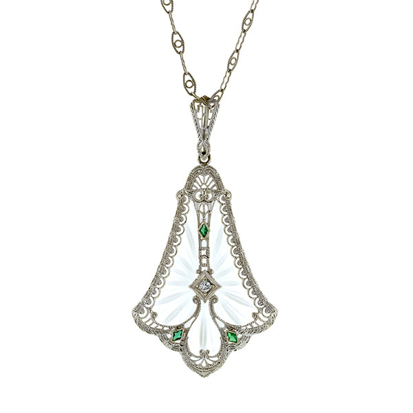 Art Deco Rock Crystal Diamond Pendant::Doyle & Doyle
