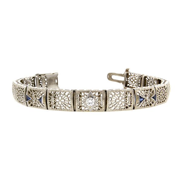 Art Deco Diamond & Sapphire* Filigree Bracelet Doyle & Doyle