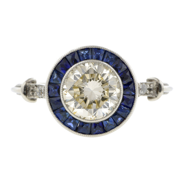 Diamond & Sapphire Engagement Ring, RBC 1.31ct::Doyle & Doyle