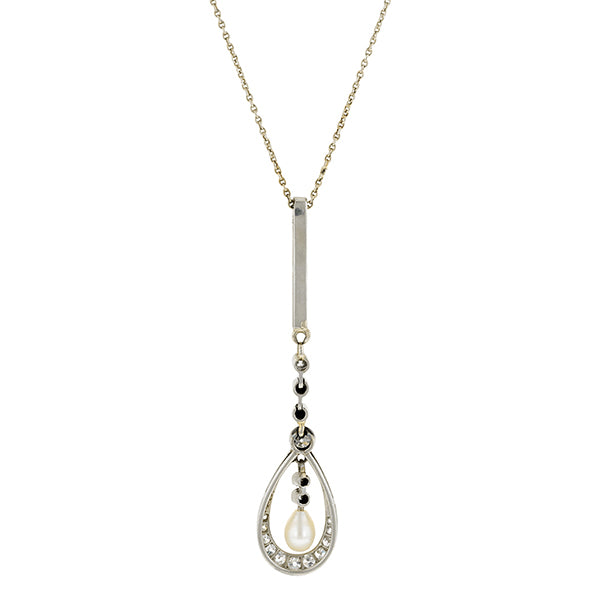 Edwardian Pearl & Diamond Lavalier Necklace