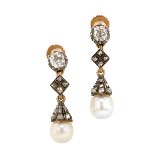 Vintage Pearl & Diamond Drop Earrings::Doyle & Doyle