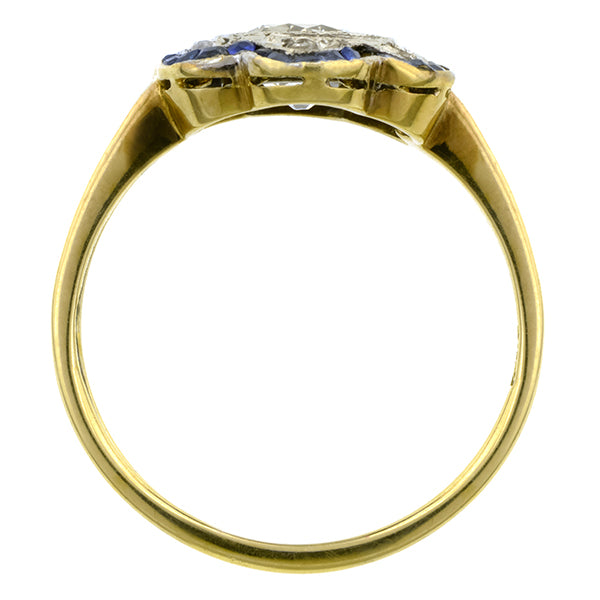 Edwardian Diamond & Sapphire Flower Ring, Old Euro:: Doyle & Doyle