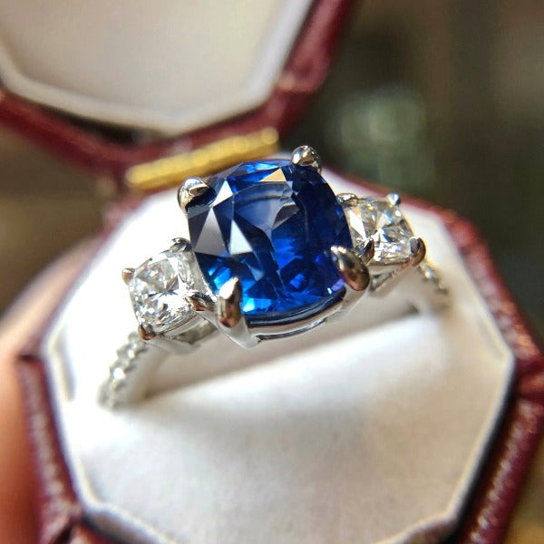 Sapphire & Diamond Ring, Cushion 3.24ct. from Doyle & Doyle