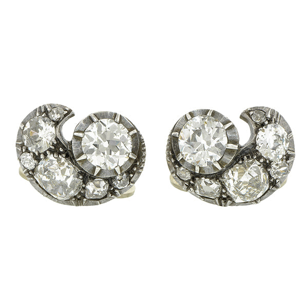 Victorian Diamond Cluster Clip Earrings, Old Mine & Old Euro; 6.33ctw:: Doyle & Doyle