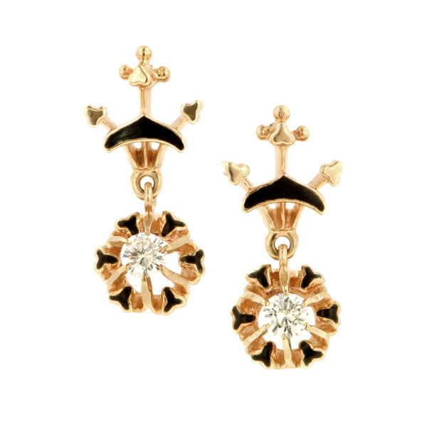 Vintage Enamel Diamond Drop Earrings:: Doyle & Doyle