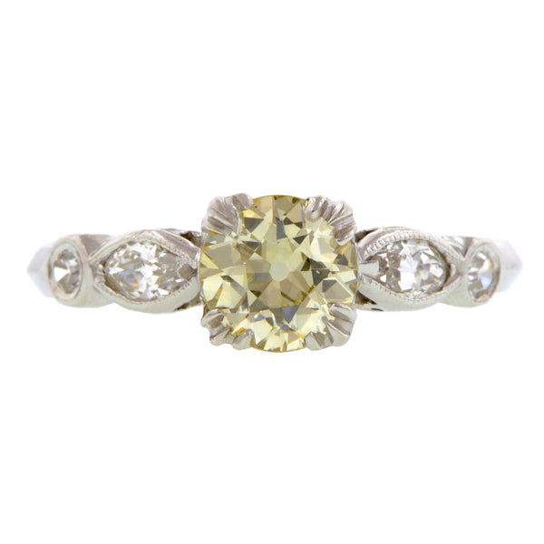 Vintage Diamond Engagement Ring, Fancy Light Yellow Old Euro 0.86ct:: Doyle & Doyle