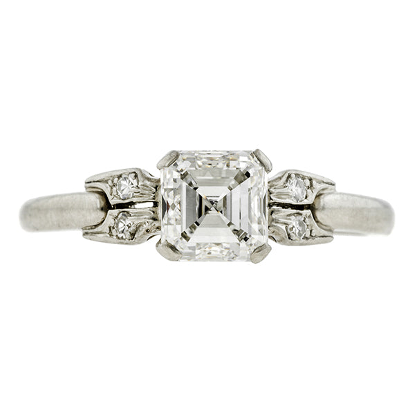 Art Deco Engagement Ring, Asscher Cut Diamond 1.00ct., sold by Doyle & Doyle an antique & vintage jewelry store.