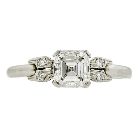 Art Deco Engagement Ring, Asscher Cut Diamond 1.00ct., sold by Doyle & Doyle an antique & vintage jewelry store.