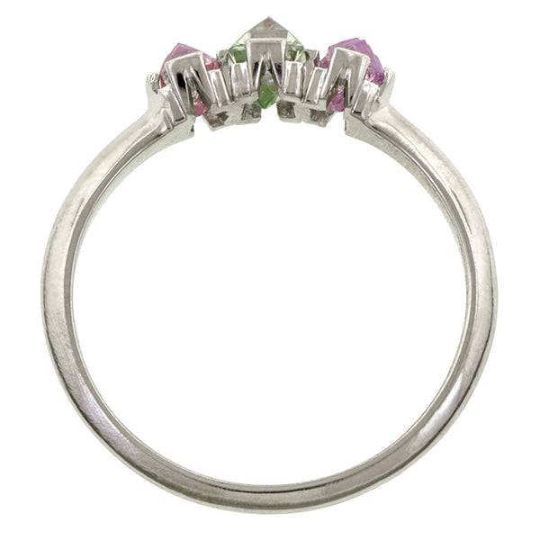 Gemstone ring: a Platinum Fancy Colored Octahedron Diamond Engagement Ring sold by Doyle & Doyle vintage and antique jewelry boutique.