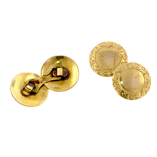 Late Victorian Round Engraved Cufflinks::Doyle & Doyle