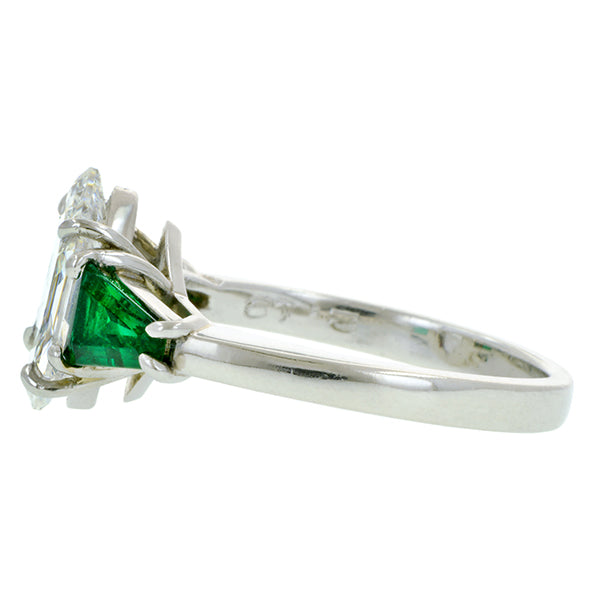 Vintage Diamond & Emerald Engagement Ring, Hexagonal 2.19ct :: Doyle & Doyle