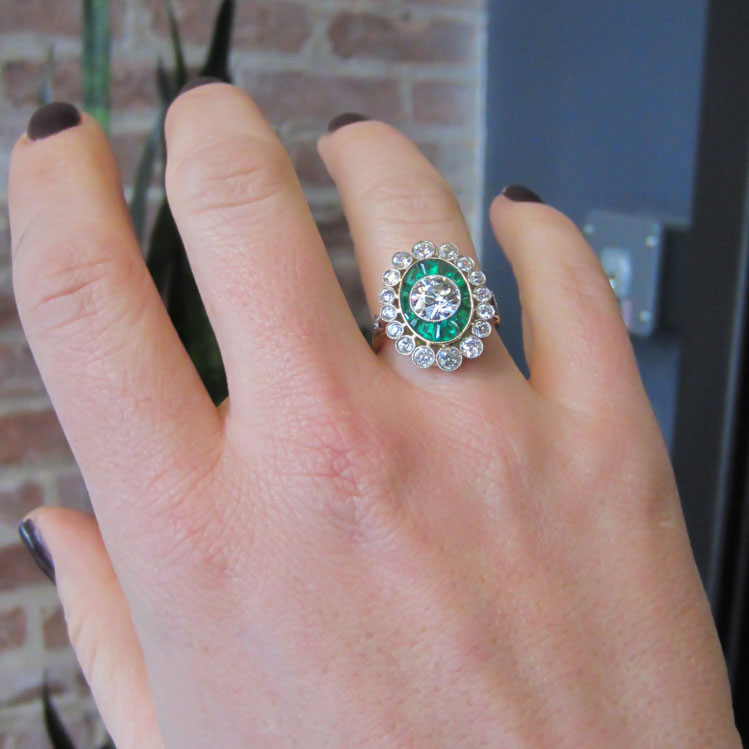 Diamond & Emerald Frame Ring, TRB 1.03ct::Doyle & Doyle