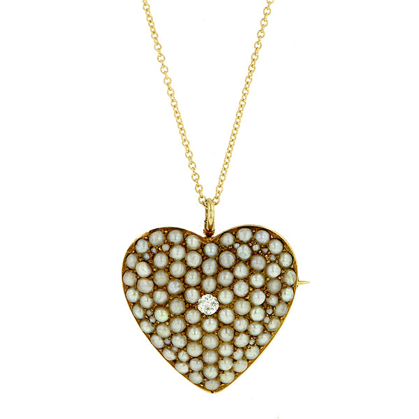 Antique Diamond & Seed Pearl Heart Pin/Pendant::Doyle & Doyle
