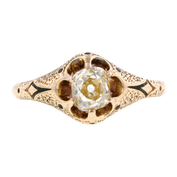 Antique Light Yellow Diamond Engagement Ring, Old Mine 0.56ct