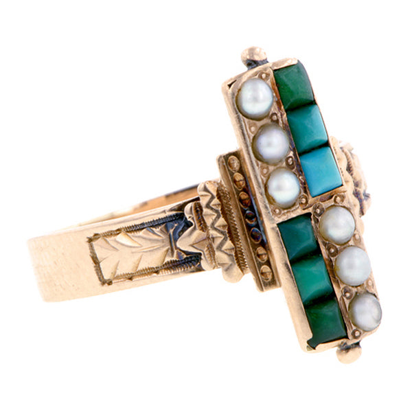 Victorian Turquoise & Pearl Ring::Doyle & Doyle