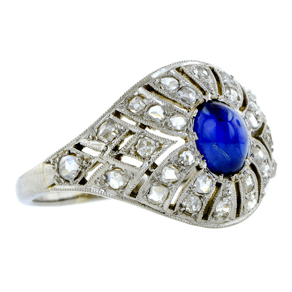 Art Deco Sapphire Cabochon Ring:: Doyle & Doyle