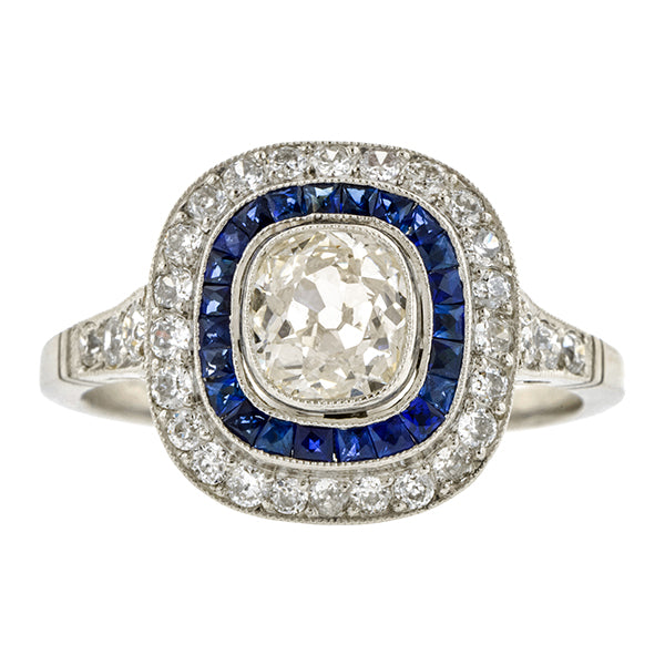 Estate Diamond & Sapphire Target Ring:: Doyle & Doyle