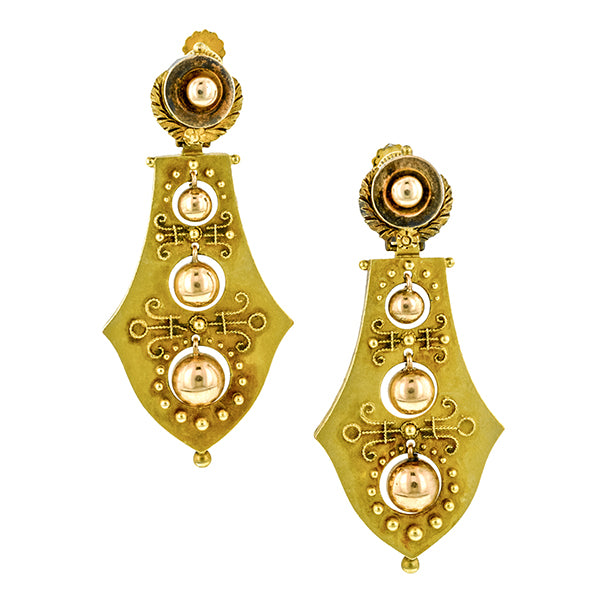 Victorian Etruscan Revival Drop Earrings:: Doyle & Doyle