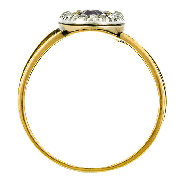 Georgian ring: a Yellow Gold Diamond & Amethyst Cluster Engagement Ring sold by Doyle & Doyle vintage and antique jewelry boutique.