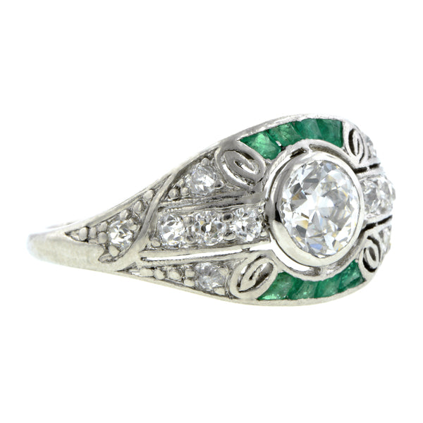 Art Deco Diamond & Emerald* Ring, Old European 0.52ct., sold by Doyle & Doyle an antique and vintage jewelry store.
