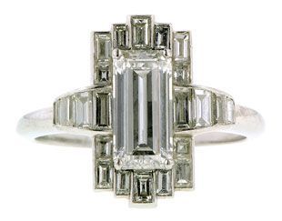 Art Deco Emerald Cut 1.25 Baguette Frame Platinum Engagement Ring