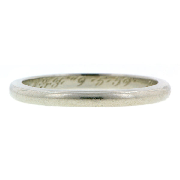 Vintage ring: a White Gold Half Round Wedding Band sold by Doyle & Doyle vintage and antique jewelry boutique.