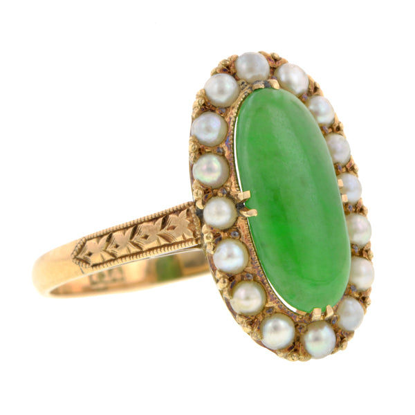 Vintage Jade & Pearl Ring:: Doyle & Doyle
