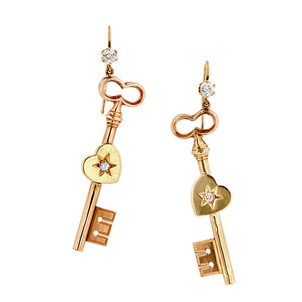 Antique Diamond Key Earrings::Doyle & Doyle