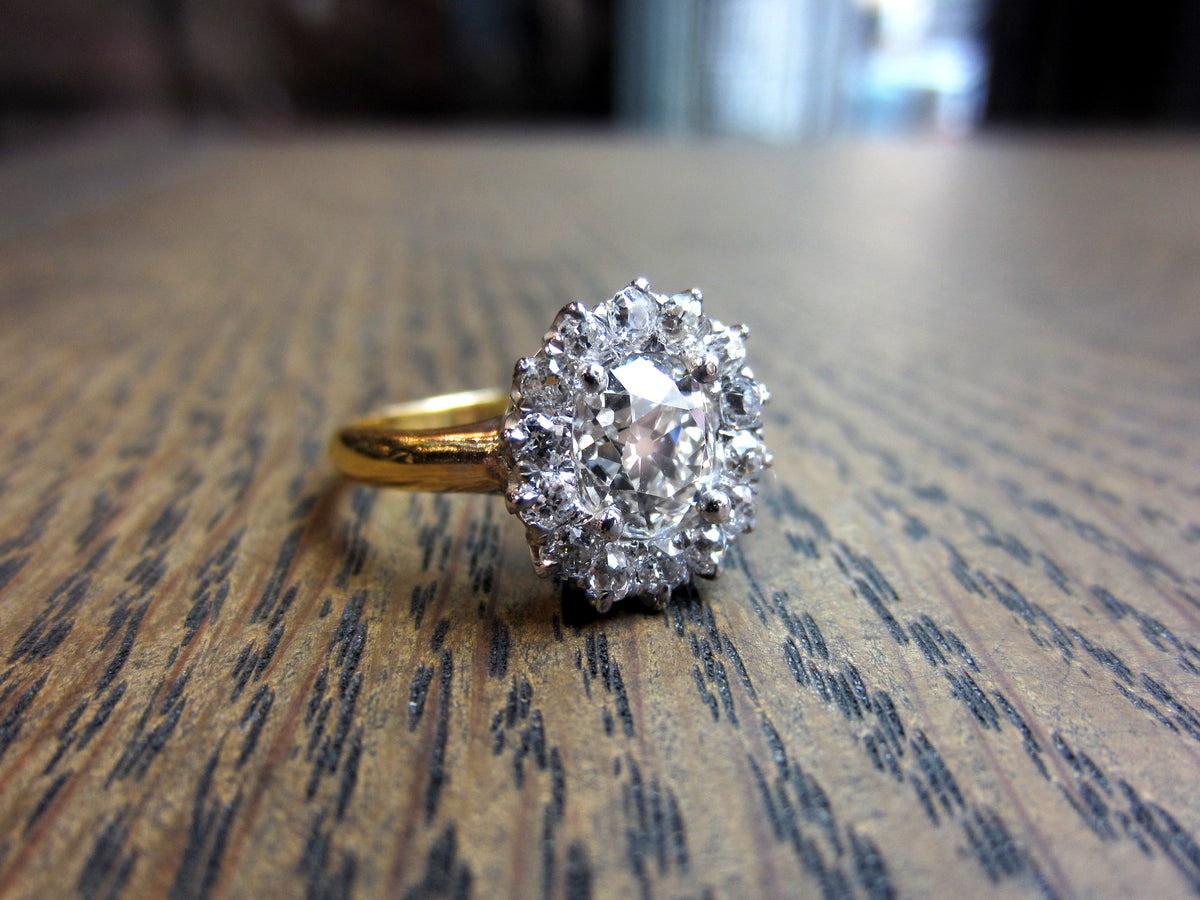 Antique Diamond Cluster Engagement Ring, Old Mine 1.25ct:: Doyle & Doyle