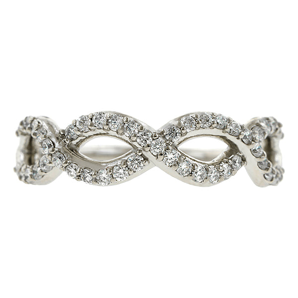 Contemporary ring: a Platinum Entwined Diamond Band- Heirloom sold by Doyle & Doyle vintage and antique jewelry boutique.