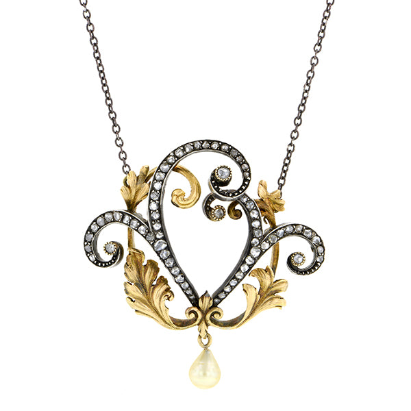 Art Nouveau Diamond & Pearl* Necklace:: Doyle & Doyle