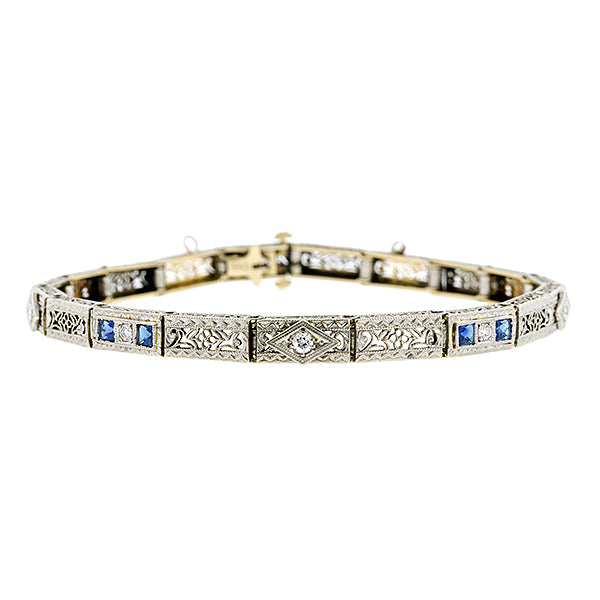 Art Deco Diamond & Sapphire Filigree Bracelet