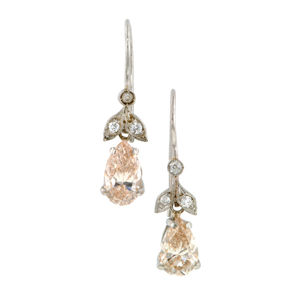 Vintage Pear Drop Diamond Earrings::