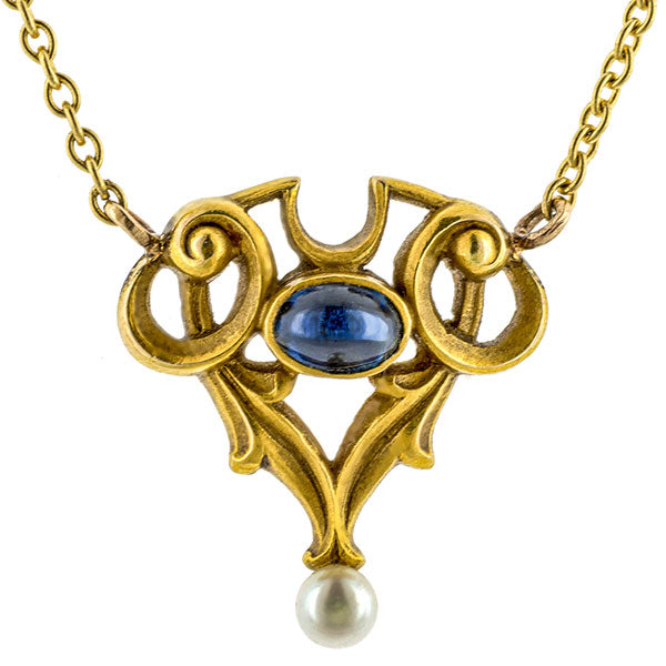 Art Nouveau Sapphire & Pearl Pendant :: Doyle & Doyle