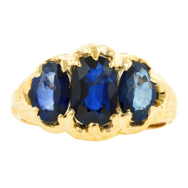 Antique Sapphire Three Stone Ring:: Doyle & Doyle