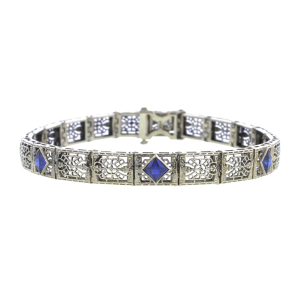Art Deco Synthetic Sapphire Filigree Bracelet